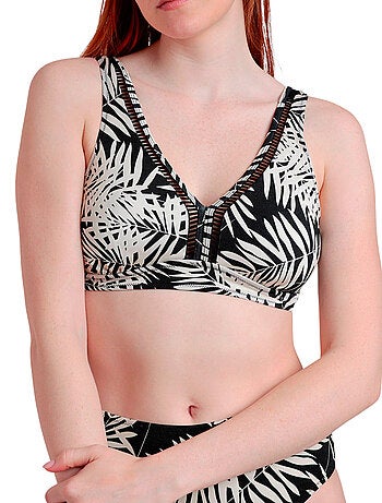 Ensemble 2 pièces bikini taille haute brassière préformée Black Leaves
