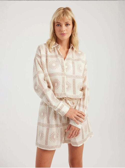 Ensemble 2 pièces : chemise imprimée et short taille haute à cordon de serrage - Kiabi Ensemble 2 pièces : chemise imprimée et short taille haute à cordon de serrage - Kiabi