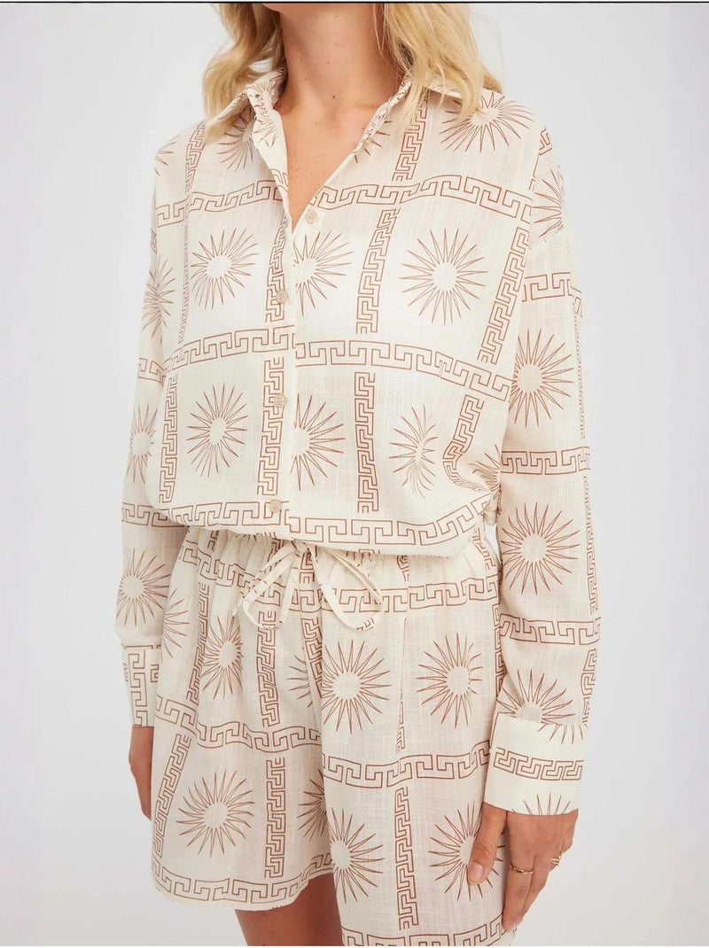 Ensemble 2 pièces : chemise imprimée et short taille haute à cordon de serrage Beige naturel - Kiabi