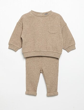 Ensemble 2 pièces en maille côtelée - Sweat + pantalon
