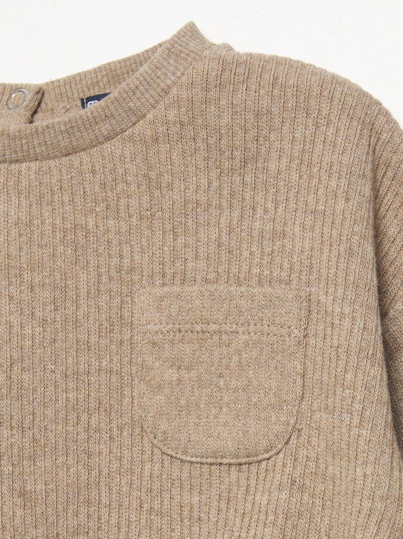 Ensemble 2 pièces en maille côtelée - Sweat + pantalon Beige - Kiabi
