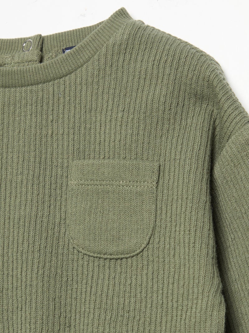 Ensemble 2 pièces en maille côtelée - Sweat + pantalon Vert - Kiabi
