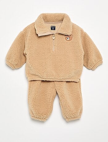 Ensemble 2 pièces en matière moutonnée - Sweat + pantalon