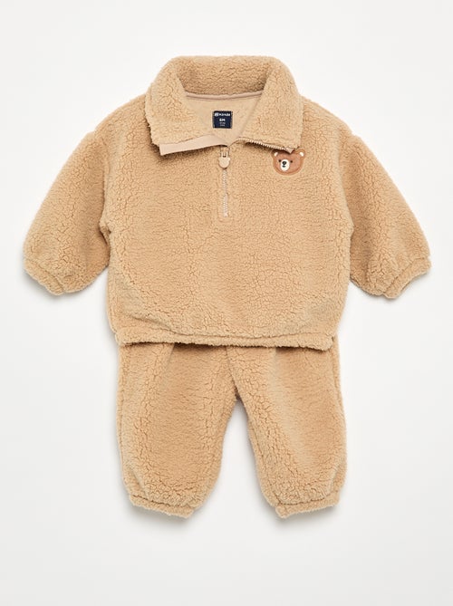 Ensemble 2 pièces en matière moutonnée - Sweat + pantalon - Kiabi