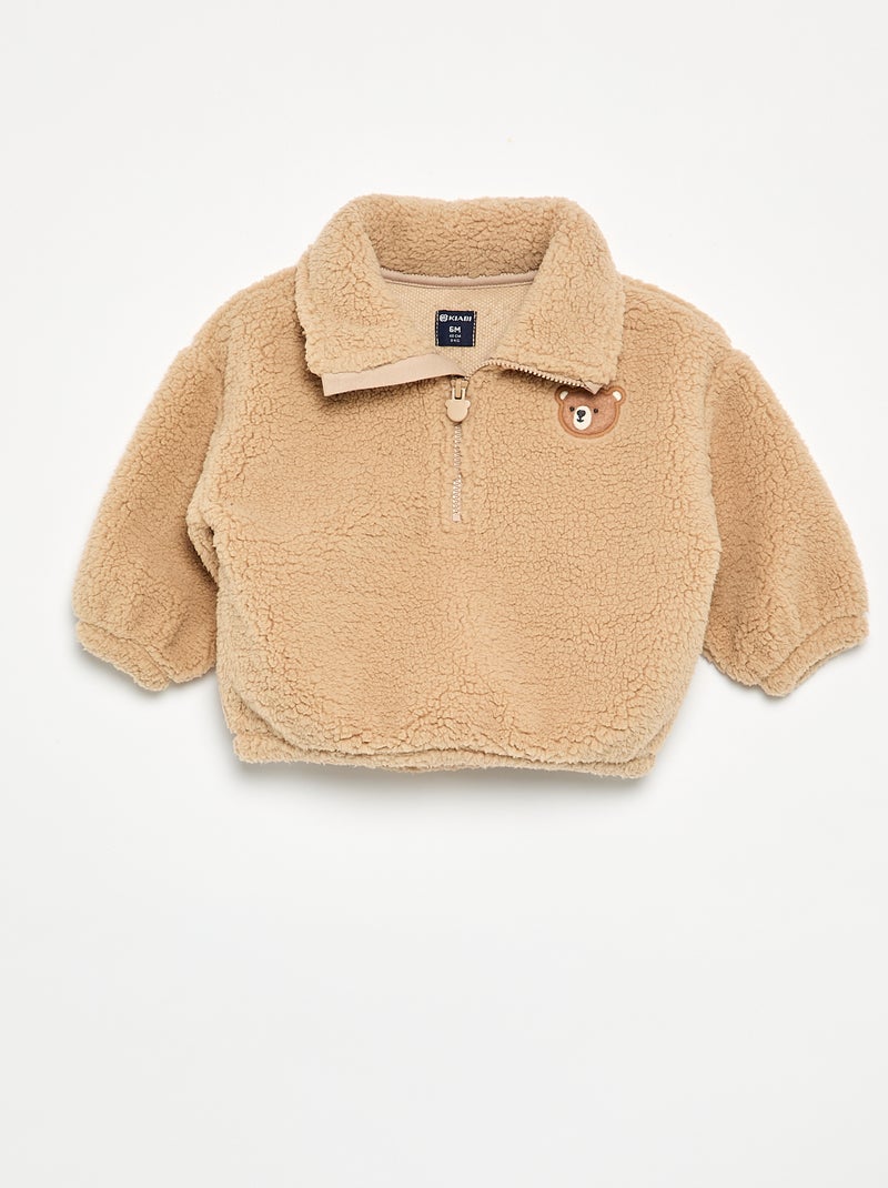 Ensemble 2 pièces en matière moutonnée - Sweat + pantalon Beige - Kiabi