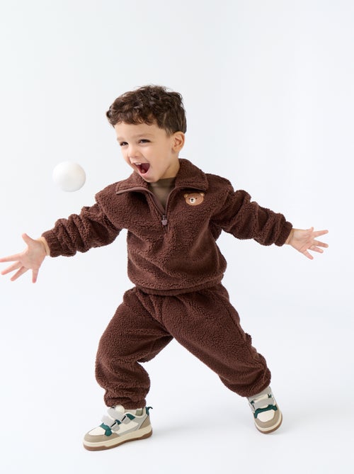 Ensemble 2 pièces en matière moutonnée - Sweat + pantalon - Kiabi