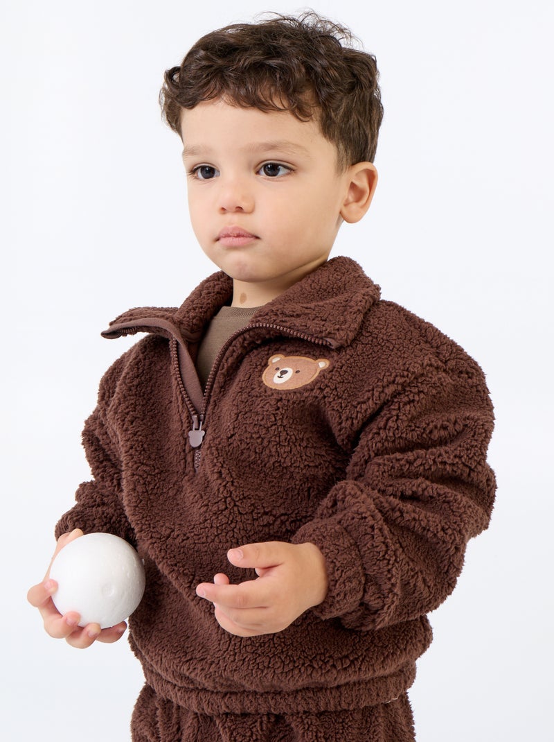 Ensemble 2 pièces en matière moutonnée - Sweat + pantalon Marron - Kiabi