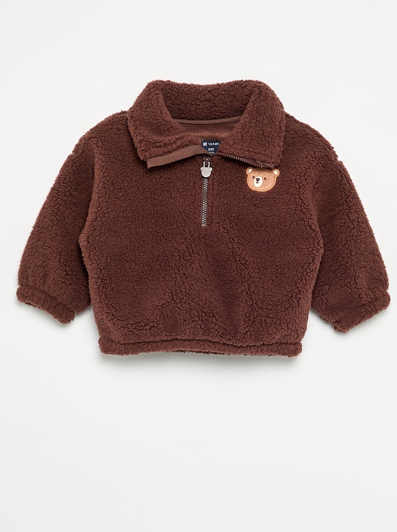 Ensemble 2 pièces en matière moutonnée - Sweat + pantalon Marron - Kiabi