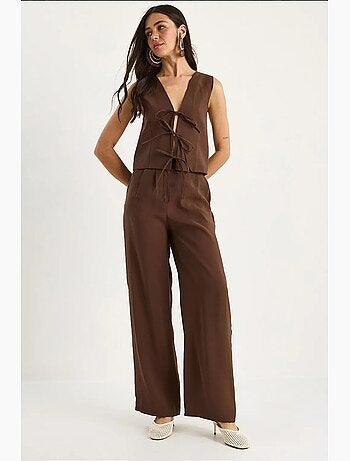 Ensemble 2 pièces en modal avec gilet noué et pantalon ample taille haute lucci