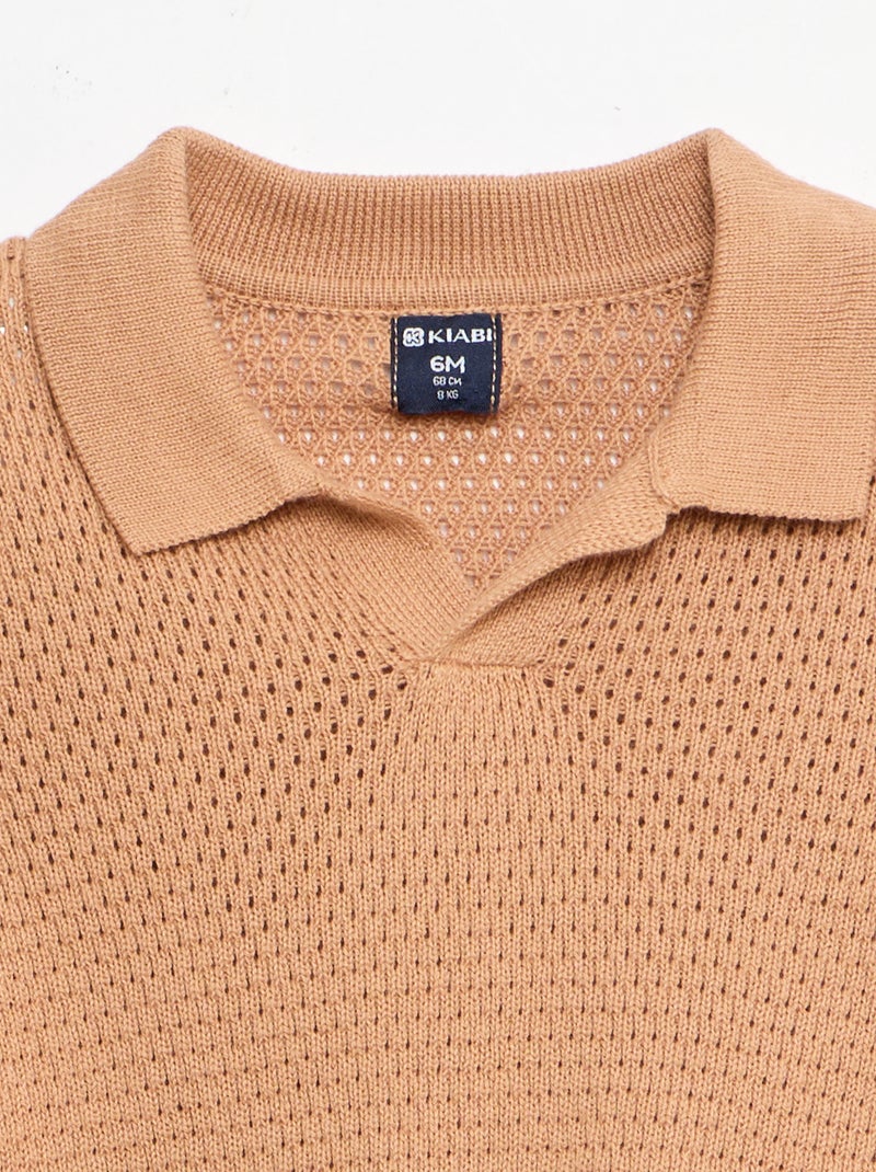 Ensemble 2 pièces en tricot - T-shirt polo + short Marron - Kiabi
