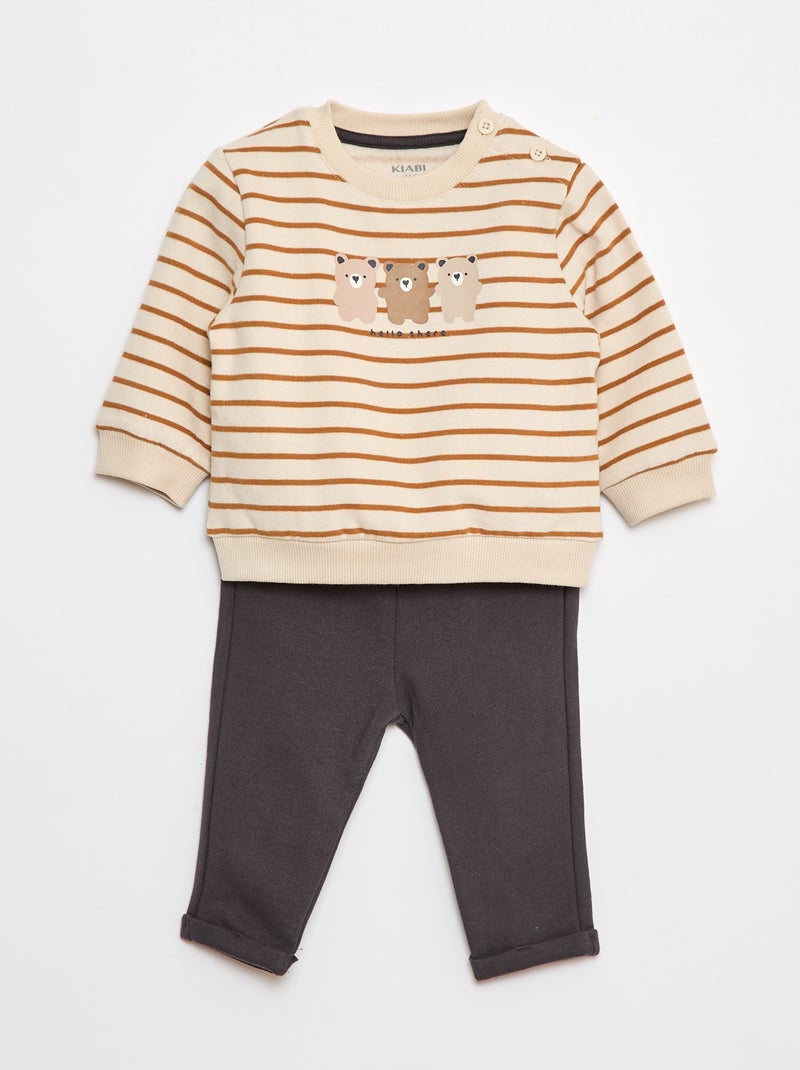 Ensemble 2 pièces sweat + pantalon Blanc/gris - Kiabi