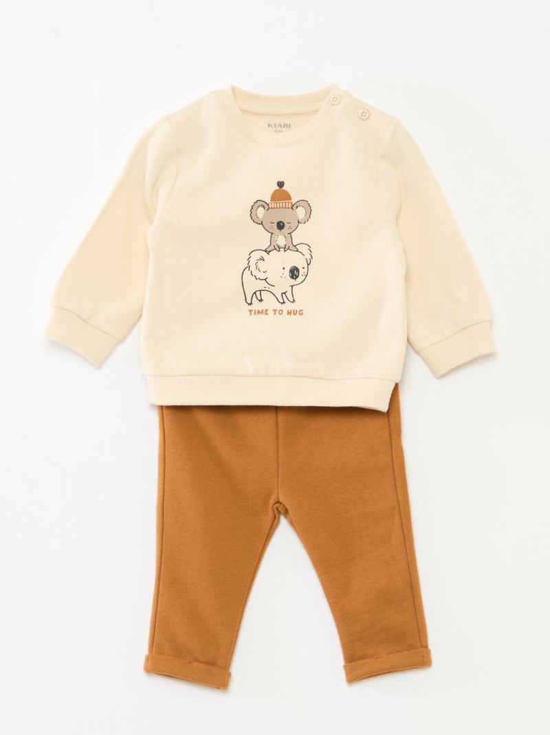 Ensemble 2 pièces sweat + pantalon Blanc/marron - Kiabi
