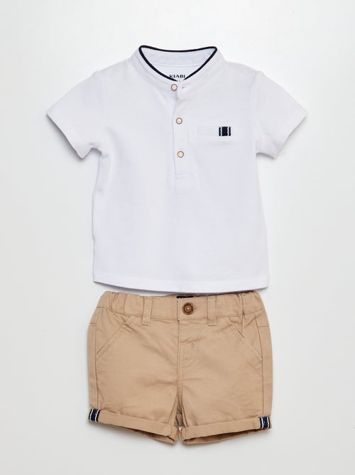 Ensemble 2 pièces t-shirt esprit polo + short en twill - 2 pièces - Kiabi