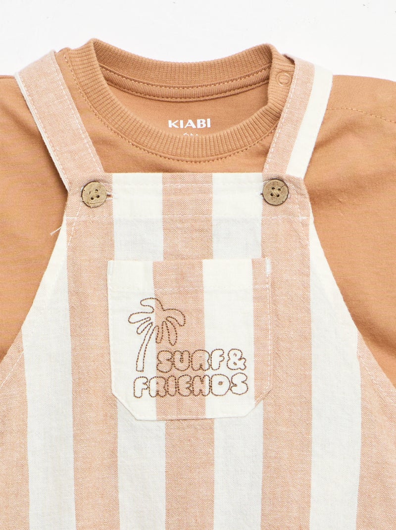 Ensemble 2 pièces T-shirt + salopette Marron - Kiabi