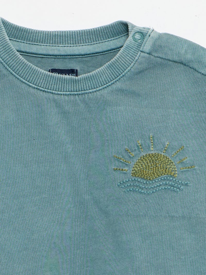 Ensemble 2 pièces tee-shirt brodé + short Bleu - Kiabi