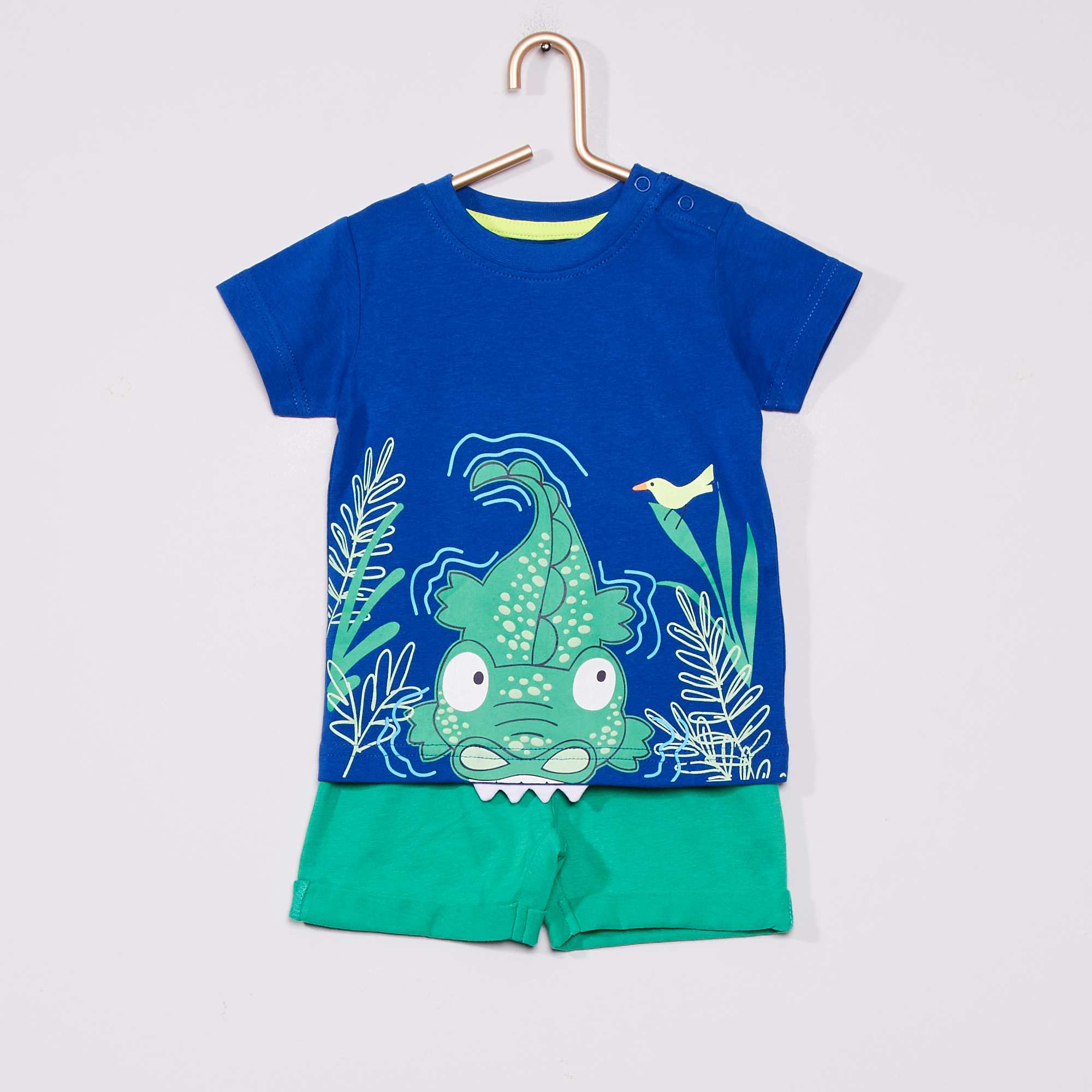 Ensemble Vêtement Enfant Garçon été 2 Pièces - Tee Shirt + Short Imprimé Dinosaure 2-8 Ans