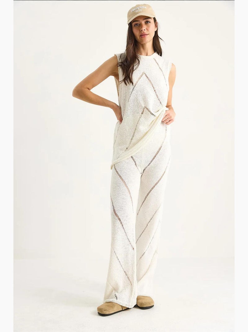 Ensemble 2 pièces top à bretelles et pantalon large en maille fine lucci Beige argile - Kiabi