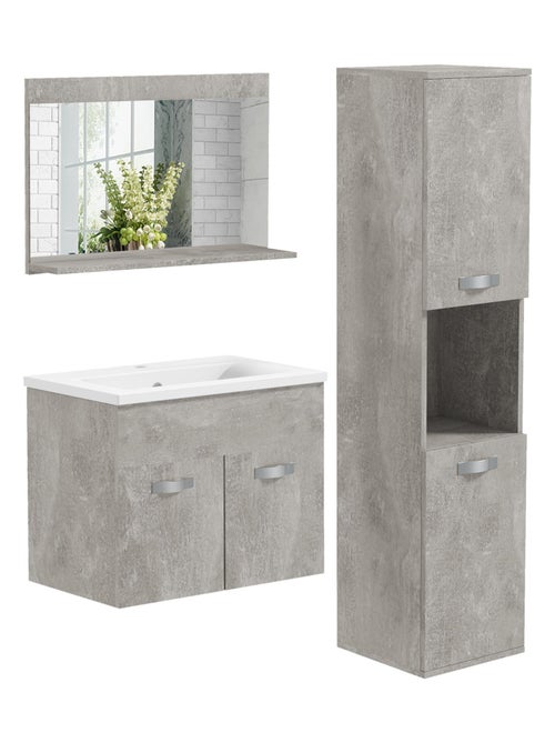 Ensemble 3 meubles salle de bain avec vasque aspect béton ciré - Kiabi