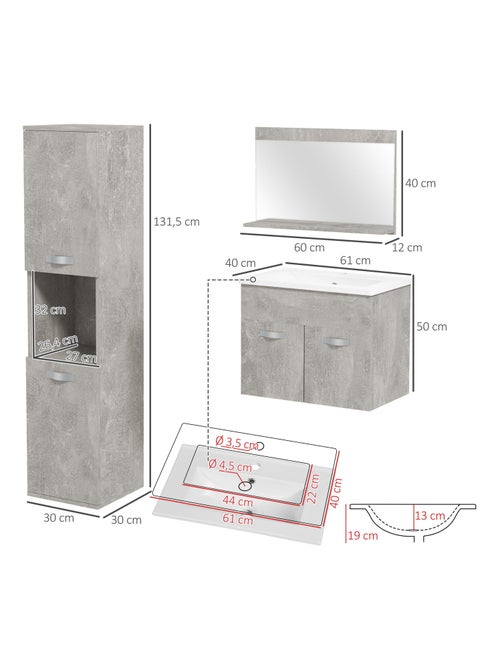 Ensemble 3 meubles salle de bain avec vasque aspect béton ciré - Kiabi