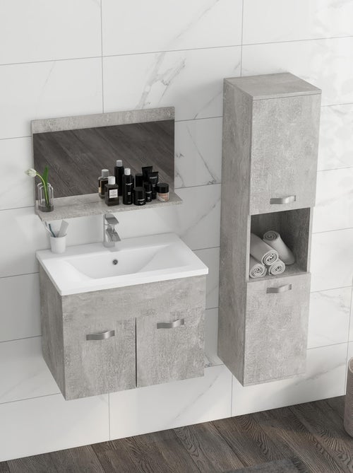Ensemble 3 meubles salle de bain avec vasque aspect béton ciré - Kiabi