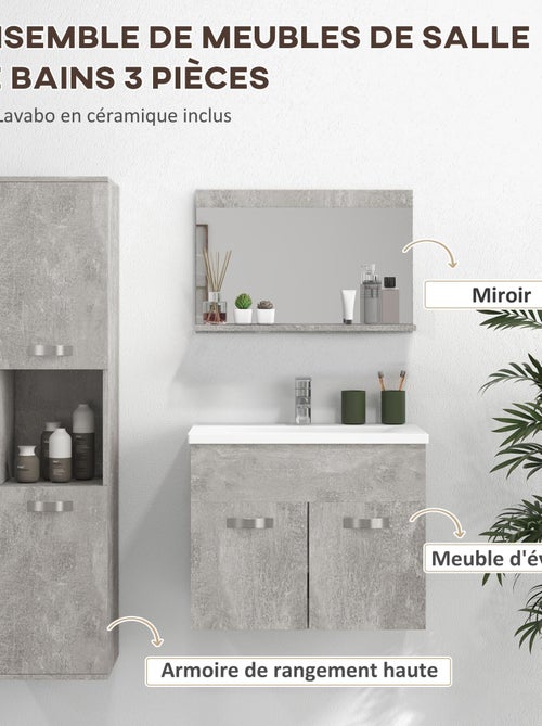 Ensemble 3 meubles salle de bain avec vasque aspect béton ciré - Kiabi