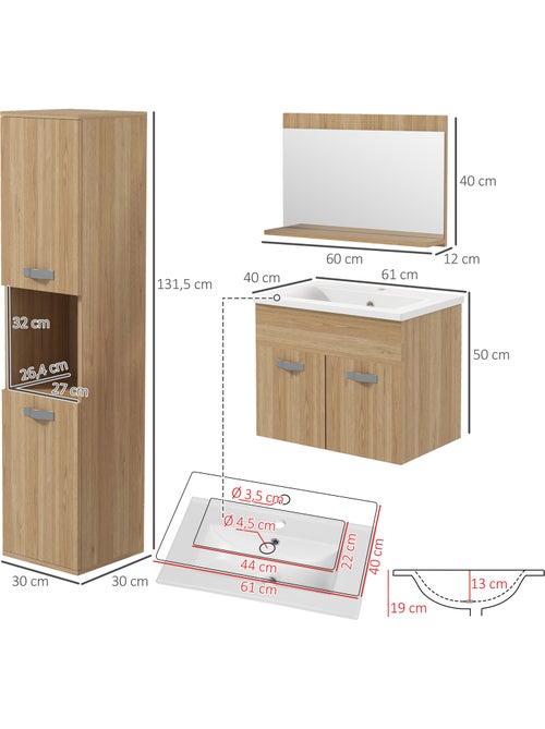 Ensemble 3 meubles salle de bain avec vasque - Kiabi
