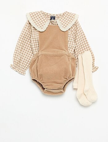 Ensemble 3 pièces - Barboteuse + blouse + paire de collants