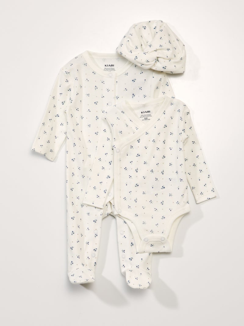Ensemble 3 pièces body + pyjama + bonnet Blanc - Kiabi