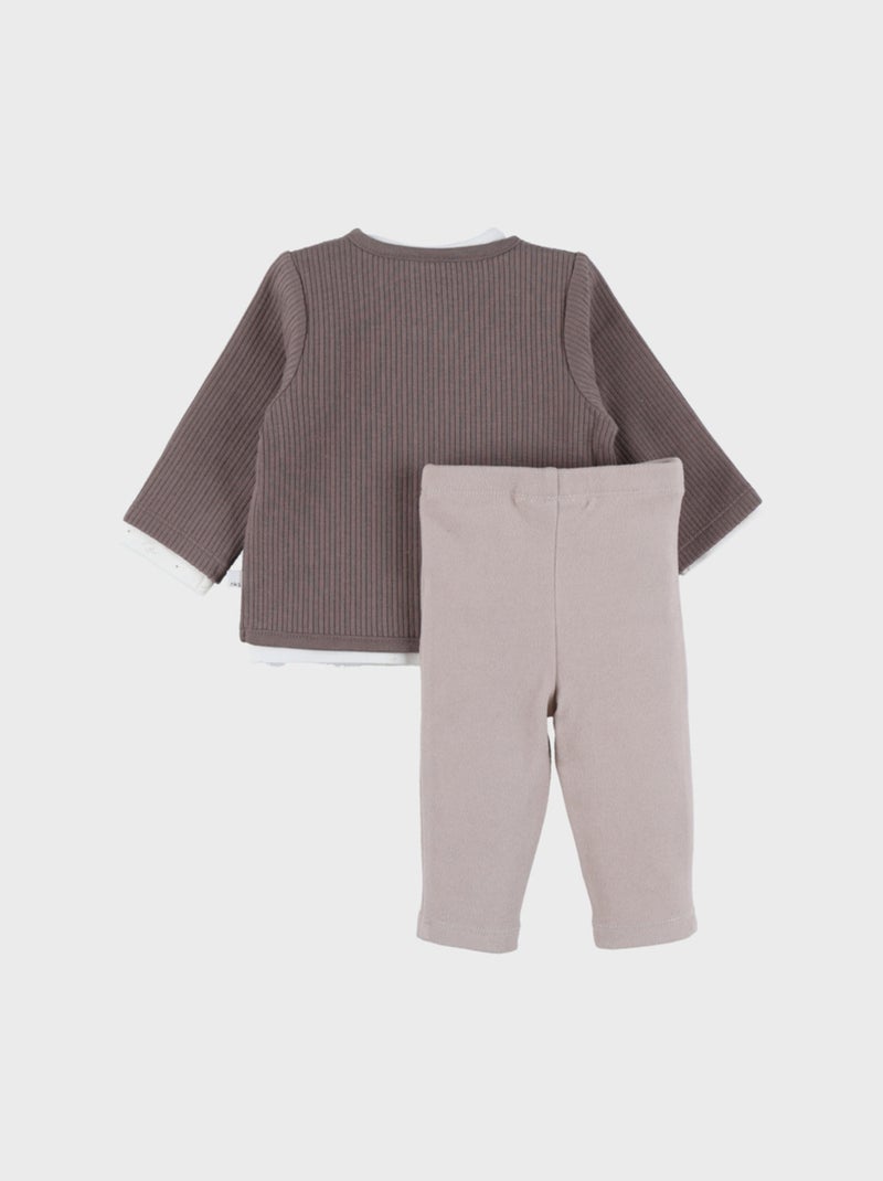 Ensemble 3 pièces en jersey avec gilet, t-shirt et leggings Noukie's Beige - Kiabi