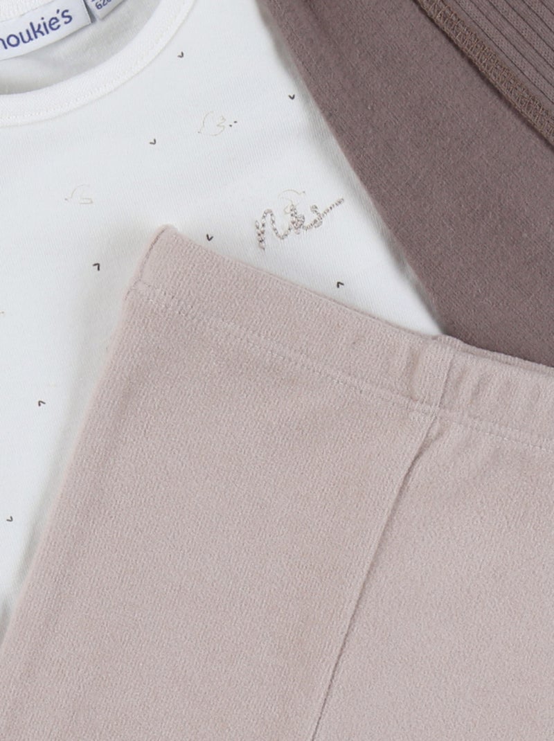 Ensemble 3 pièces en jersey avec gilet, t-shirt et leggings Noukie's Beige - Kiabi