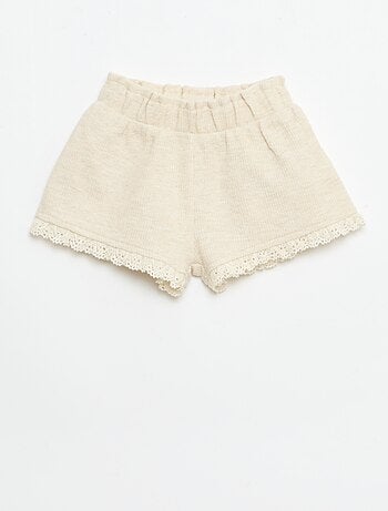 Ensemble 3 pièces en maille côtelée - short + T-shirt + bob