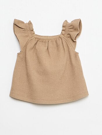 Ensemble 3 pièces en maille côtelée - short + T-shirt + bob