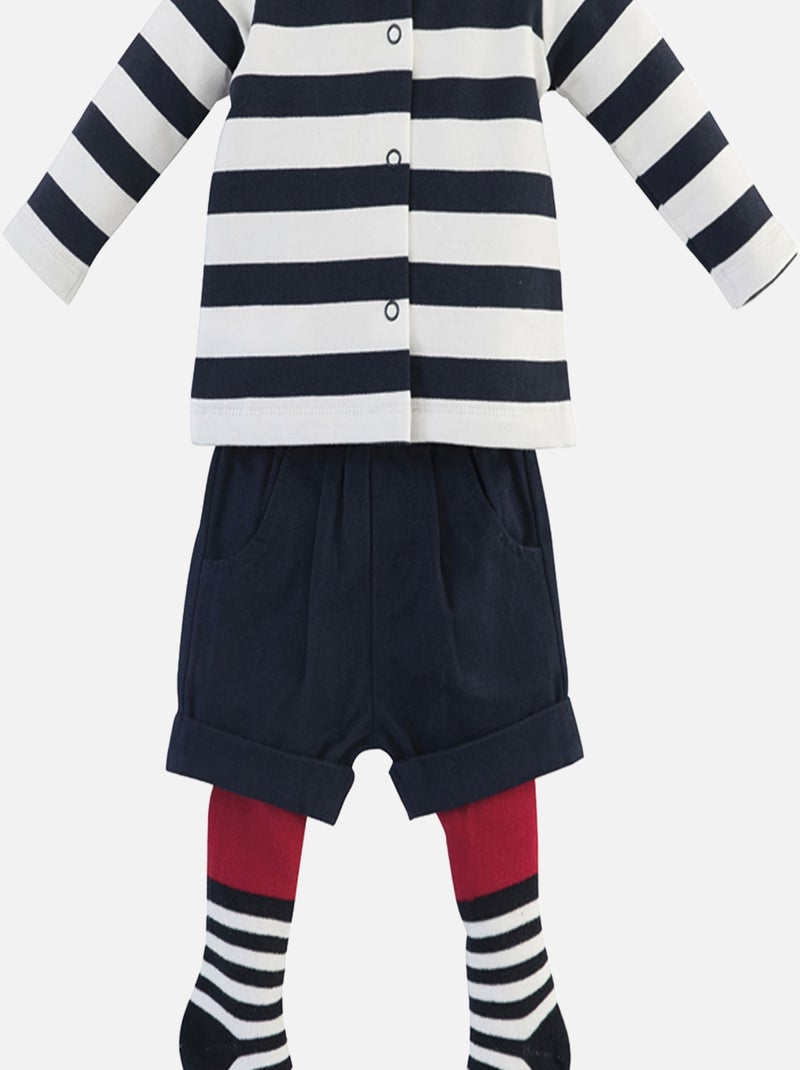 ENSEMBLE 3 PIECES FILLE MARIN SUCRE D'ORGE Bleu - Kiabi