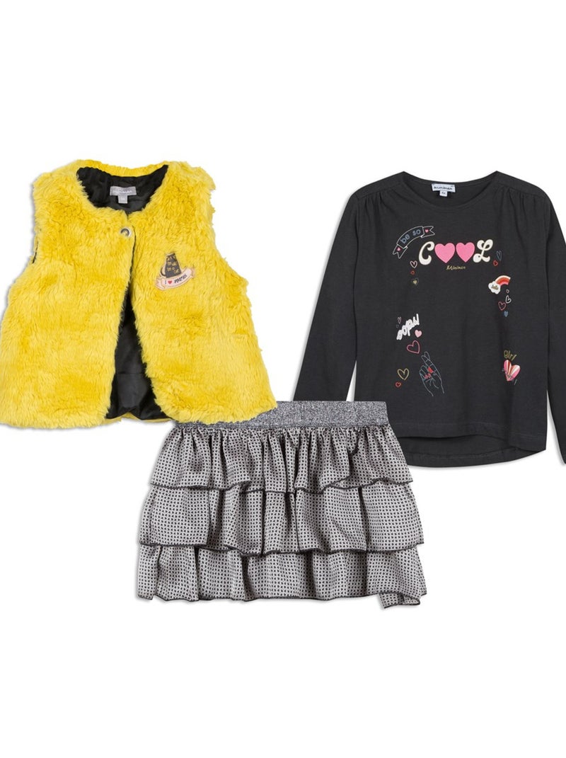 Ensemble 3 Pièces Gilet T-shirt Et Jupe À Volants 'miniman' Jaune paille - Kiabi