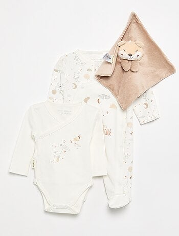 Ensemble 3 pièces 'Petit Béguin' - Body + pyjama + doudou