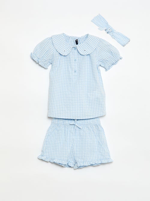 Ensemble 3 pièces tunique + short + bandeau en vichy - Kiabi