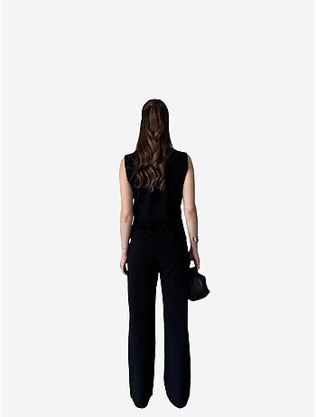 Ensemble à jambes larges à col en v boutonné taille haute my fashion