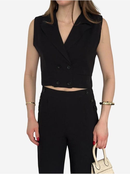 Ensemble à jambes larges à col en v boutonné taille haute my fashion - Kiabi Ensemble à jambes larges à col en v boutonné taille haute my fashion - Kiabi