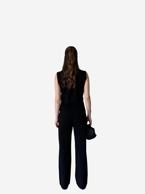 Ensemble à jambes larges à col en v boutonné taille haute my fashion - Kiabi Ensemble à jambes larges à col en v boutonné taille haute my fashion - Kiabi