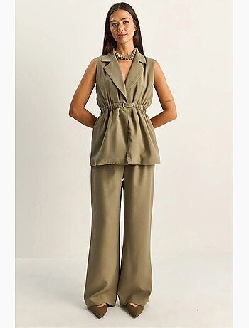 Ensemble à jambes larges taille haute avec col de veste lucci