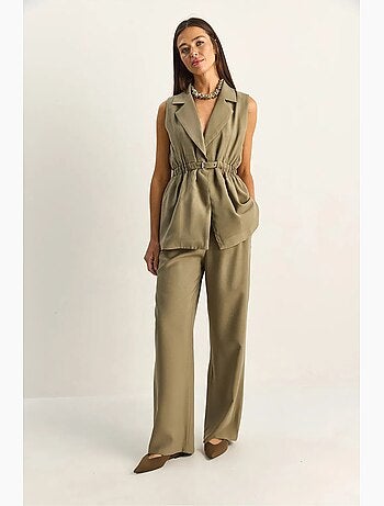Ensemble à jambes larges taille haute avec col de veste lucci