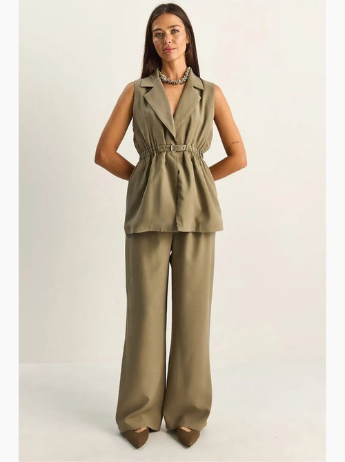 Ensemble à jambes larges taille haute avec col de veste lucci - Kiabi