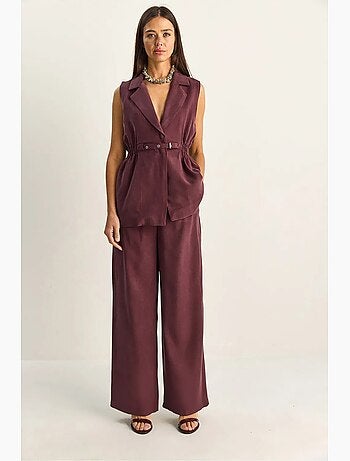 Ensemble à jambes larges taille haute avec col de veste lucci
