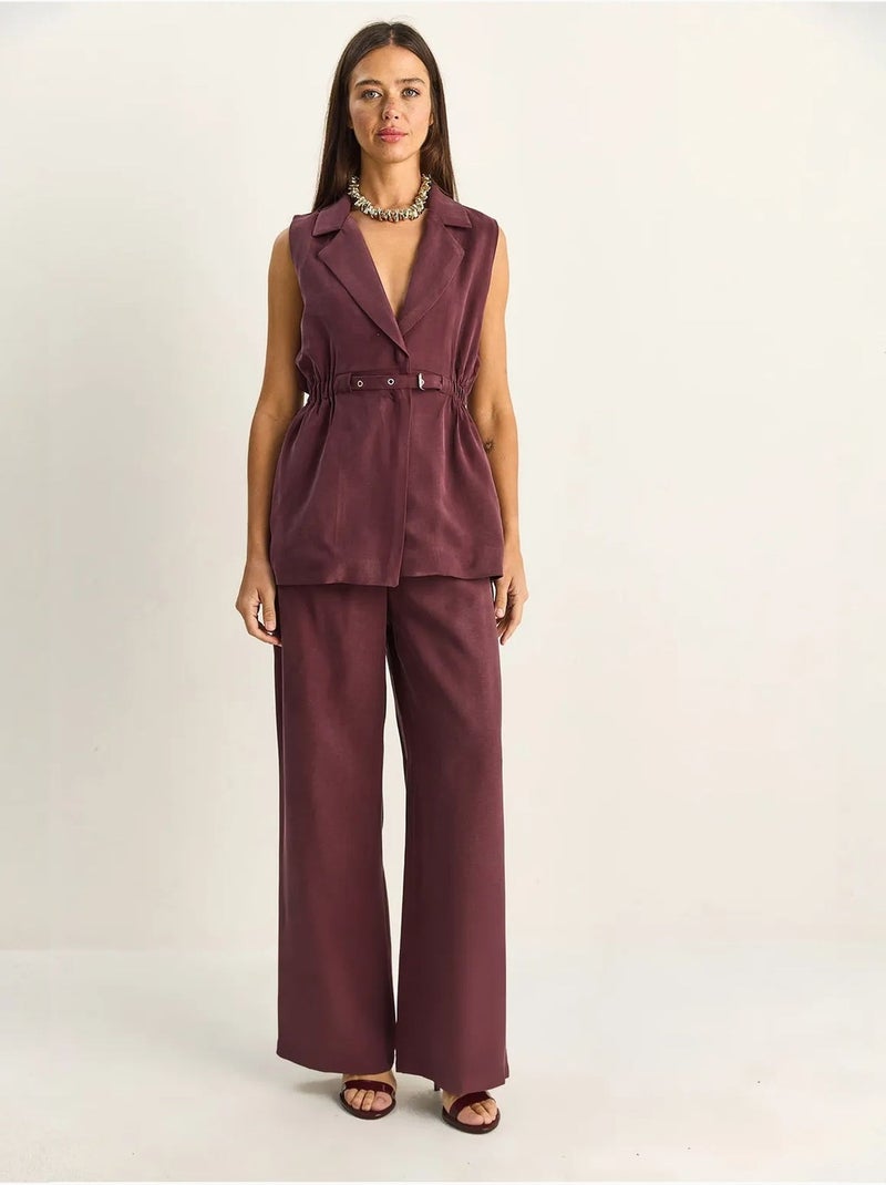 Ensemble à jambes larges taille haute avec col de veste lucci Mauve - Kiabi