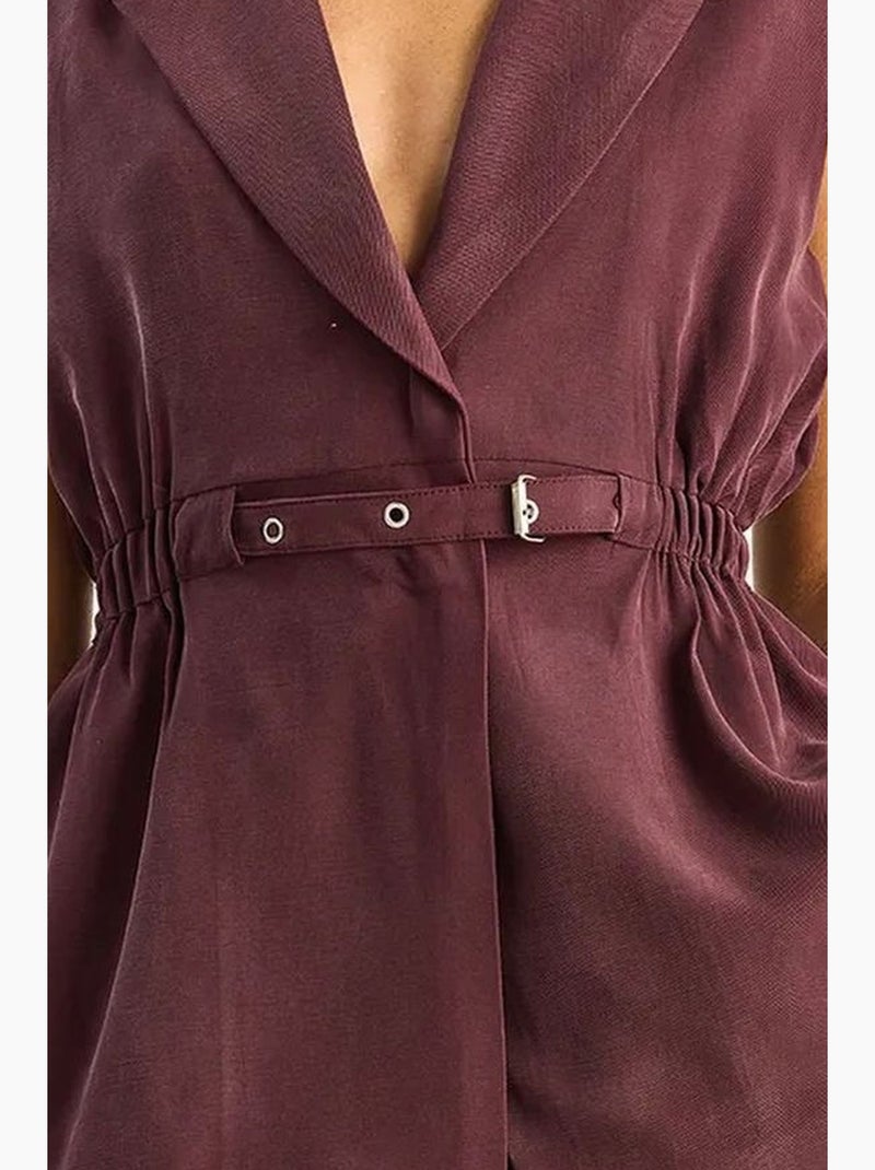 Ensemble à jambes larges taille haute avec col de veste lucci Mauve - Kiabi
