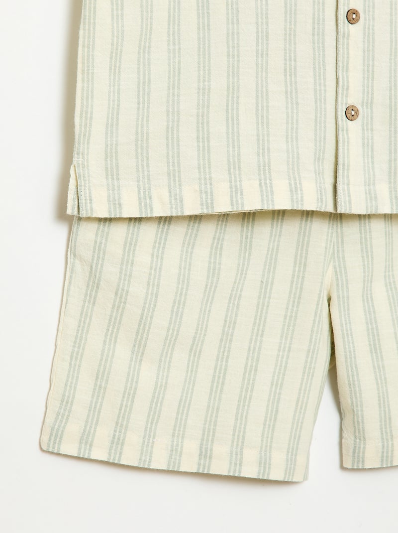 Ensemble à rayures chemise + short Vert - Kiabi