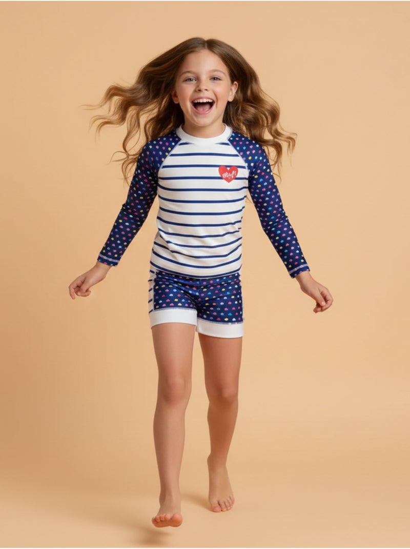 Ensemble Anti-UV fille : Heart Blanc Bleu marine - Kiabi