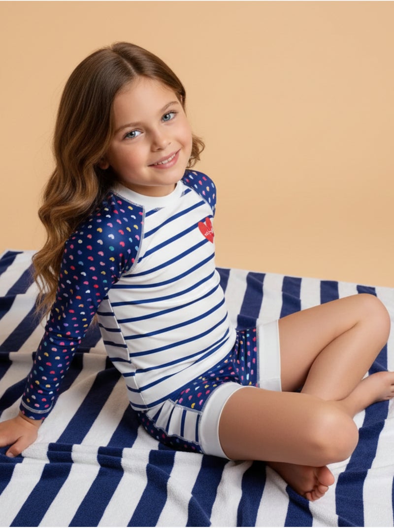 Ensemble Anti-UV fille : Heart Blanc Bleu marine - Kiabi