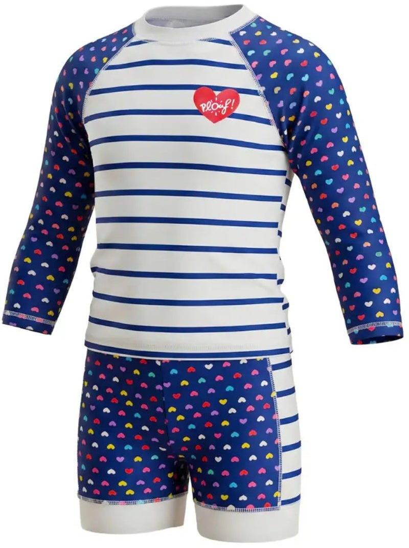 Ensemble Anti-UV fille : Heart Blanc Bleu marine - Kiabi