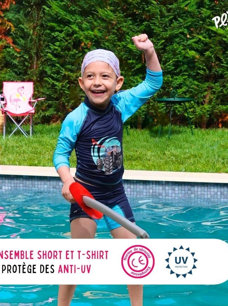 Ensemble Anti-UV garçon : Monster Truck Bleu Bleu - Kiabi